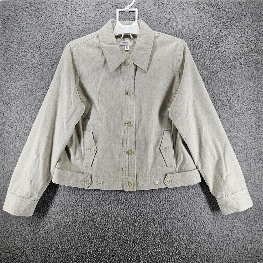 Isaac Mizrahi Bomber Jacket Blazer Size XXL 2XL Ivory Gray Cotton - 2XL